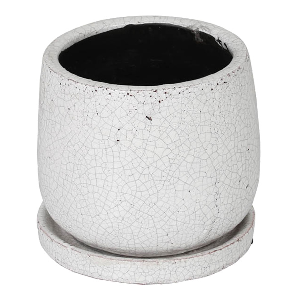 フラワーポット L 高さ17cm グレーズドポットラウンド ホワイト （ 植木鉢 プラントポット プランターポット 鉢 鉢植え インテリア 植え替え おしゃれ 観葉植物 多肉植物 サボテン 園芸 受け皿 水抜き穴 丸型 ）