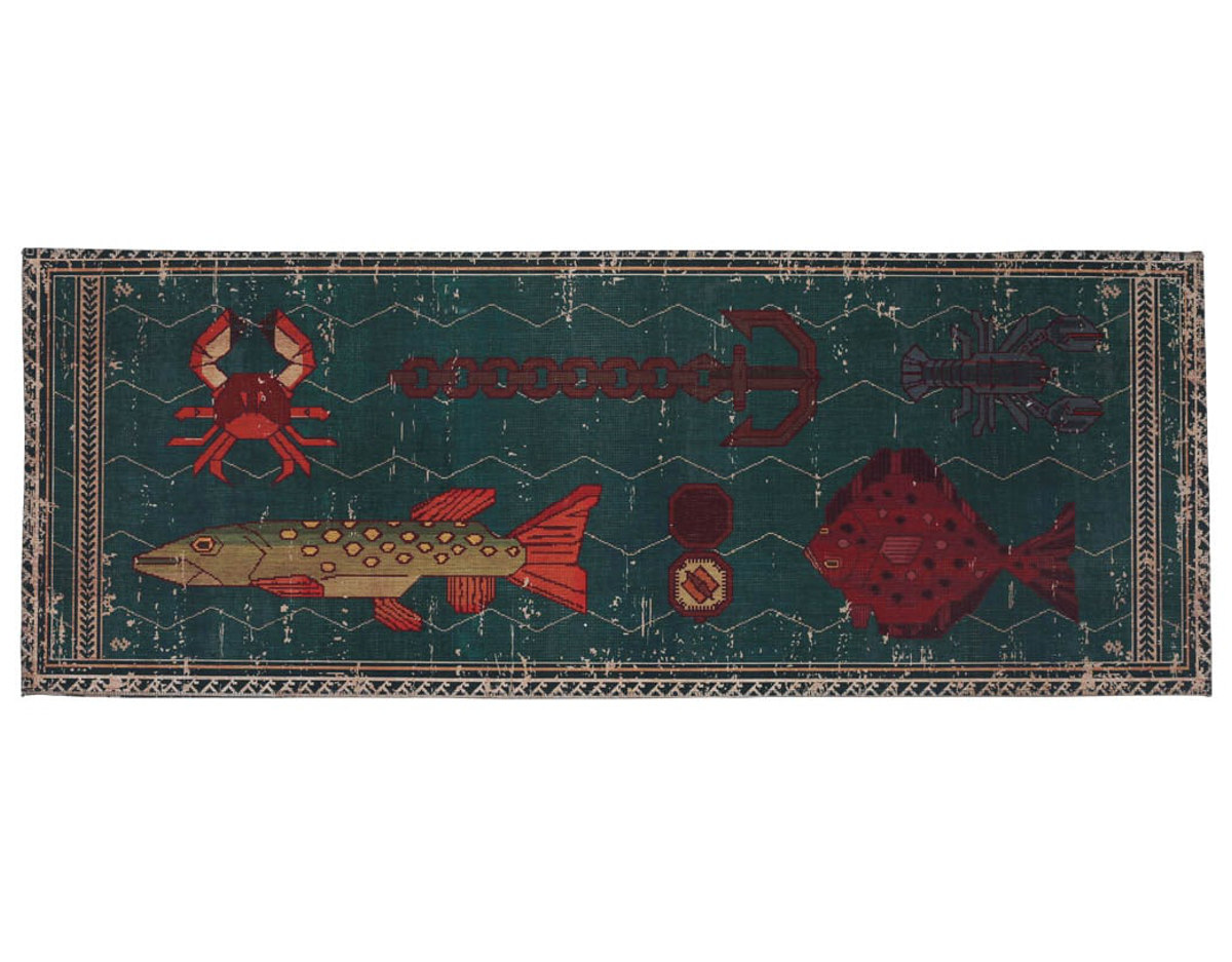 玄関マット 室内 45×120cm DULTON マット ( ラグ 洗える 滑り止め ダルトン ラグマット デザインマット 横長 幅120cm キッチン キッチンマット 玄関 脱衣所 洗面 インテリア 室内用マット おしゃれ ランドリー 敷物 ) 【FISH】 FISH