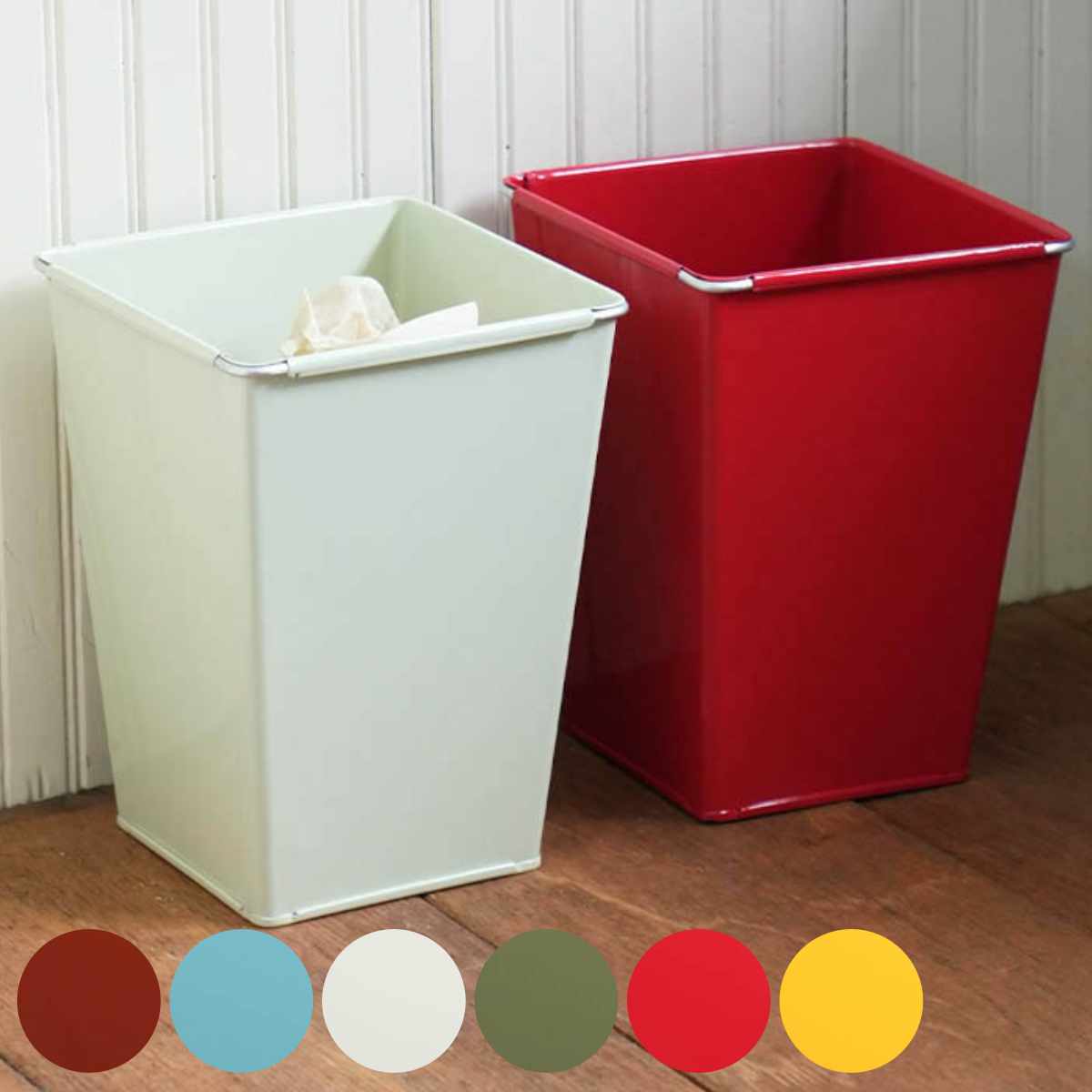 ゴミ箱 5L スチール製 おしゃれ カラフル （ ごみ箱 5リットル 角型 コンパクト リビング カラー ふた無し くず入れ シンプル 無地 小さい ） 【アイボリー】