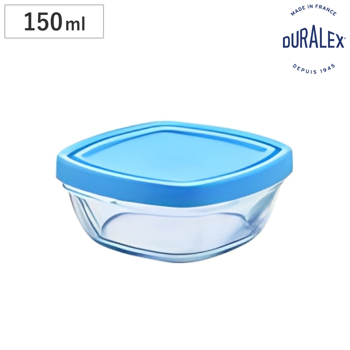 DURALEX デュラレックス カレボウル 150ml 蓋付き ( 保存容器 電子レンジ対応 食洗機対応 ガラス 強化ガラス スタッキング 角型 食品保存 ガラス製保存容器 作り置き ストッカー 中身が見える クリア )