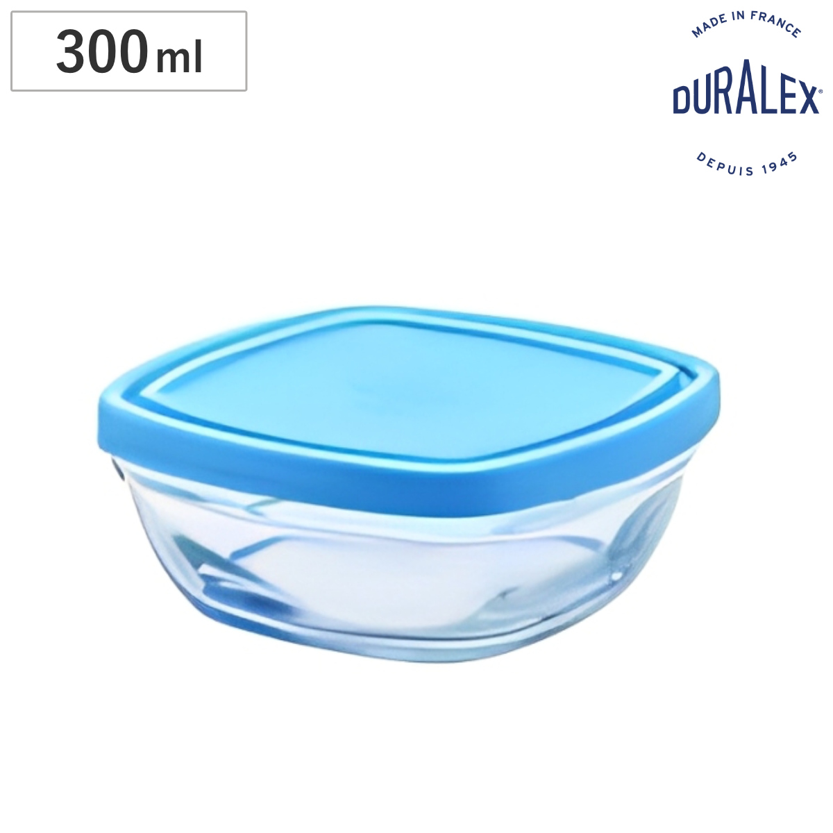 DURALEX デュラレックス カレボウル 300ml 蓋付き ( 保存容器 電子レンジ対応 食洗機対応 ガラス 強化ガラス スタッキング 角型 食品保存 ガラス製保存容器 作り置き ストッカー 中身が見える クリア )