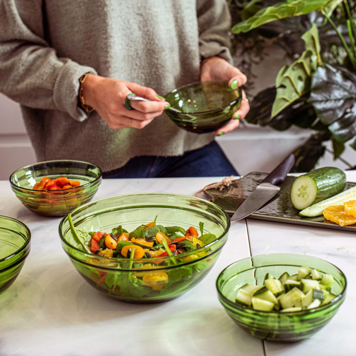 DURALEX デュラレックス リススタック ボウル 20cm ( LYS STACK 食洗機対応 電子レンジ対応 強化ガラス サラダボウル ガラスボウル サラダ フルーツ 素麺 蕎麦 調理 下ごしらえ 割れにくい 耐熱 丈夫 おしゃれ ) 【グリーン】 グリーン