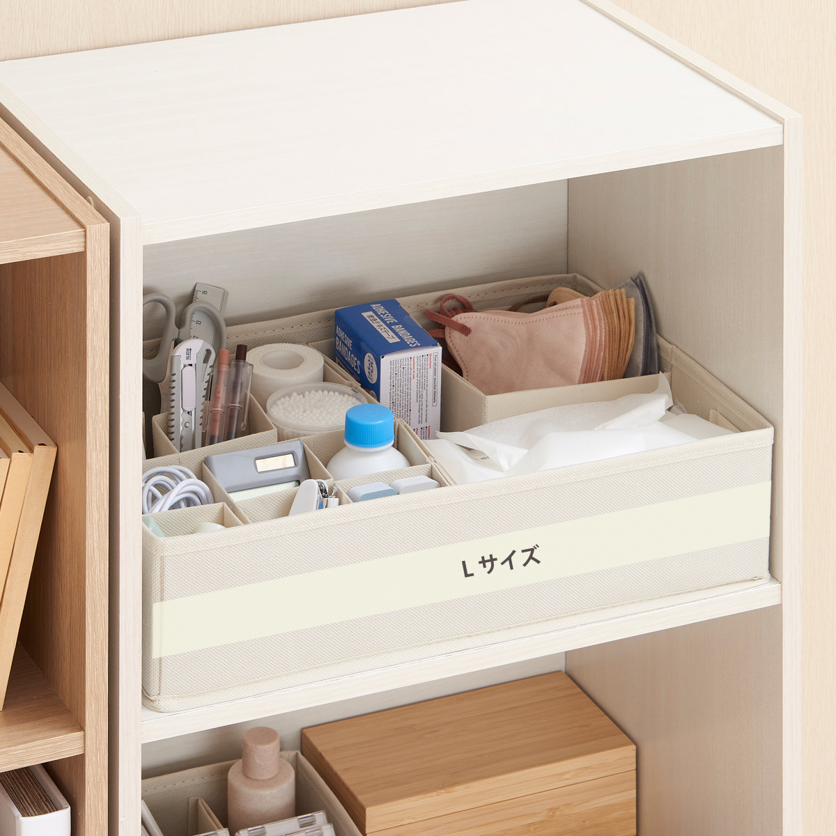 収納ボックス 仕切りが動く収納ボックス カラーボックス用 L 幅37×奥行25×高さ10cm ( 収納 仕切りケース 収納ケース 仕切りボックス 小物収納 リビング カラーボックス インナーボックス 仕切り 整頓ボックス )