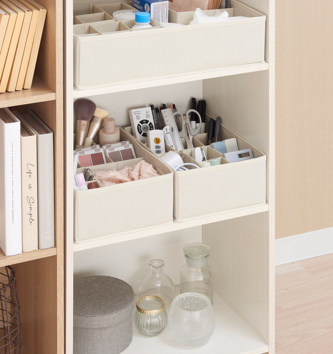 収納ボックス 仕切りが動く収納ボックス カラーボックス用 L 幅37×奥行25×高さ10cm ( 収納 仕切りケース 収納ケース 仕切りボックス 小物収納 リビング カラーボックス インナーボックス 仕切り 整頓ボックス )