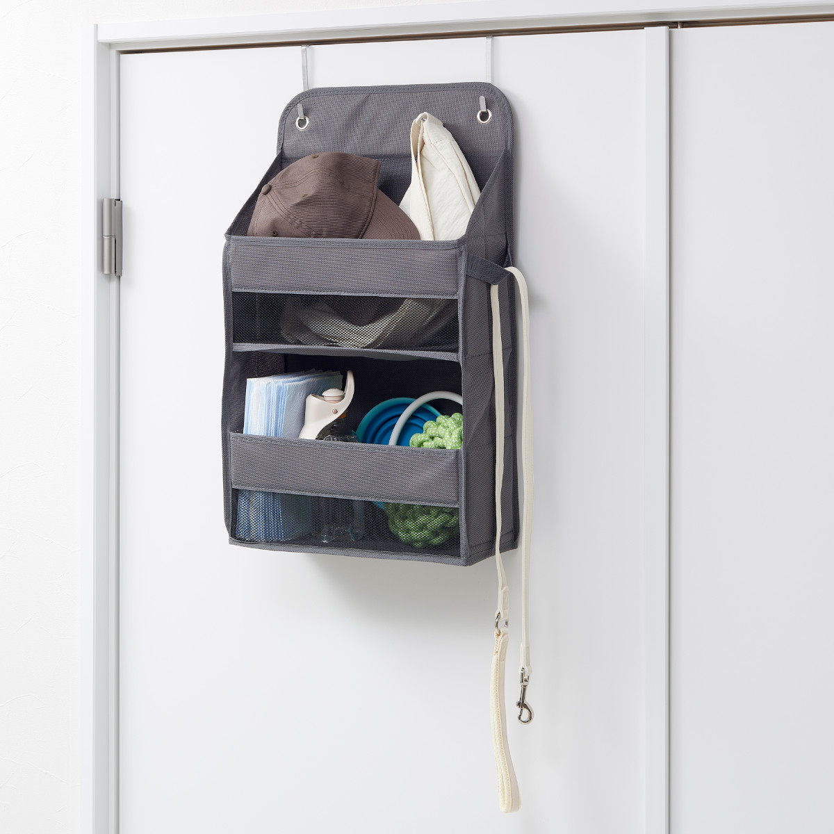 収納ポケット 壁掛け収納 2段 ドア掛け収納 PataPata フック付き ( ウォールポケット 布 壁掛け ポケット収納 メッシュ 折りたたみ 壁面収納 ポケット 小物収納 小物入れ 吊り下げ 吊り下げ収納 クローゼット収納 ) 【ベージュ】 ベージュ