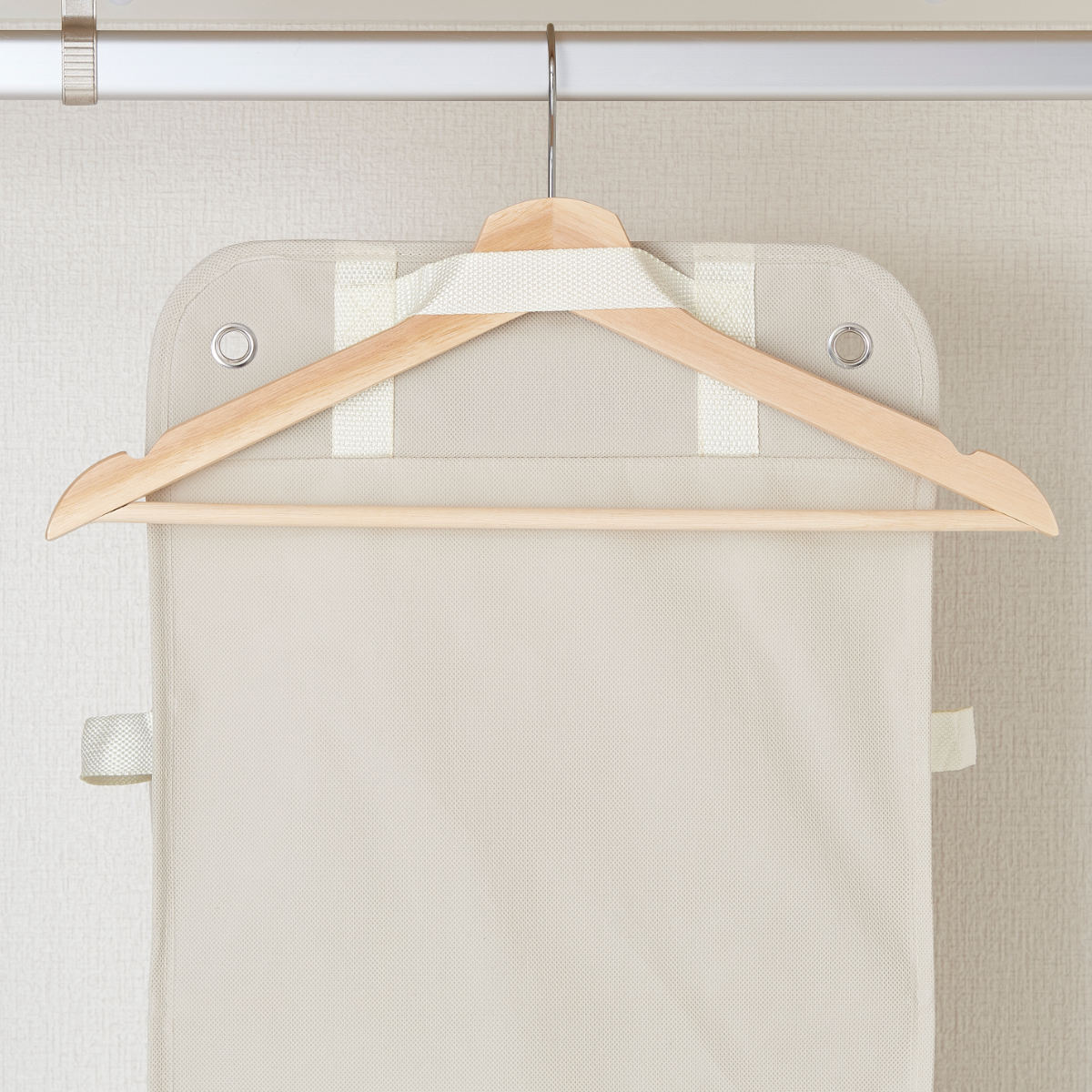 収納ポケット 壁掛け収納 2段 ドア掛け収納 PataPata フック付き ( ウォールポケット 布 壁掛け ポケット収納 メッシュ 折りたたみ 壁面収納 ポケット 小物収納 小物入れ 吊り下げ 吊り下げ収納 クローゼット収納 ) 【ベージュ】 ベージュ