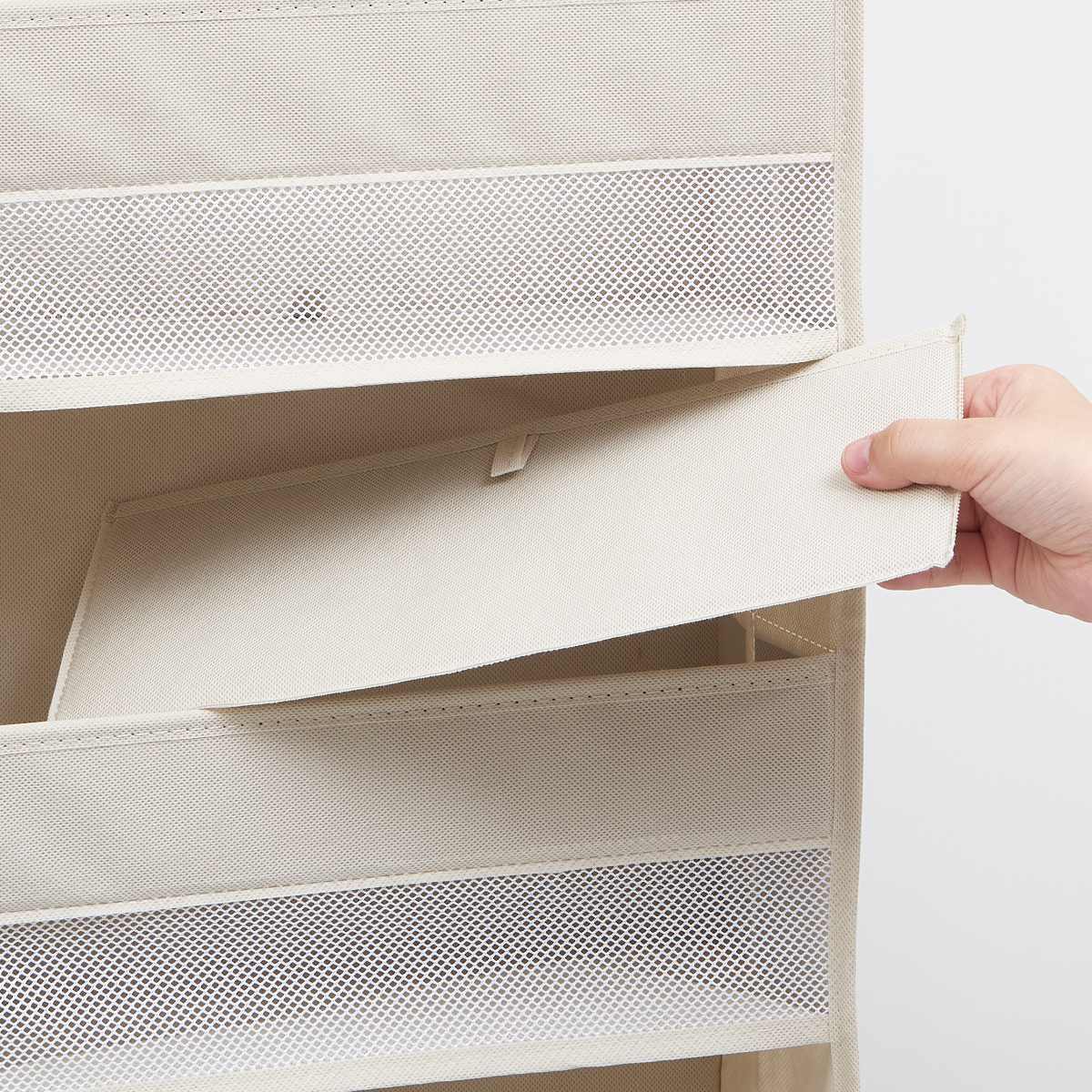 収納ポケット 壁掛け収納 2段 ドア掛け収納 PataPata フック付き ( ウォールポケット 布 壁掛け ポケット収納 メッシュ 折りたたみ 壁面収納 ポケット 小物収納 小物入れ 吊り下げ 吊り下げ収納 クローゼット収納 ) 【ベージュ】 ベージュ