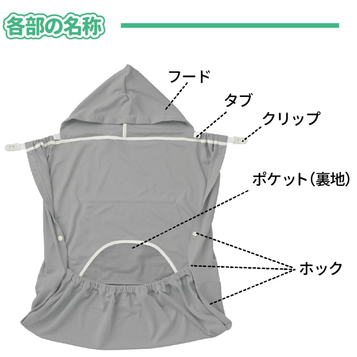 抱っこひも 遮熱効果 ユグノー シャダンケープ +AIR ケープ 夏 日除け UV ( 抱っこ紐 ベビーカー 暑さ対策グッズ 抱っこ紐カバー ベビー UVカット 紫外線対策 ハンディファン 保冷剤 対応 ポケット 防寒ケープ 授乳ケープ ) 【ミントグリーン】 ミントグリーン