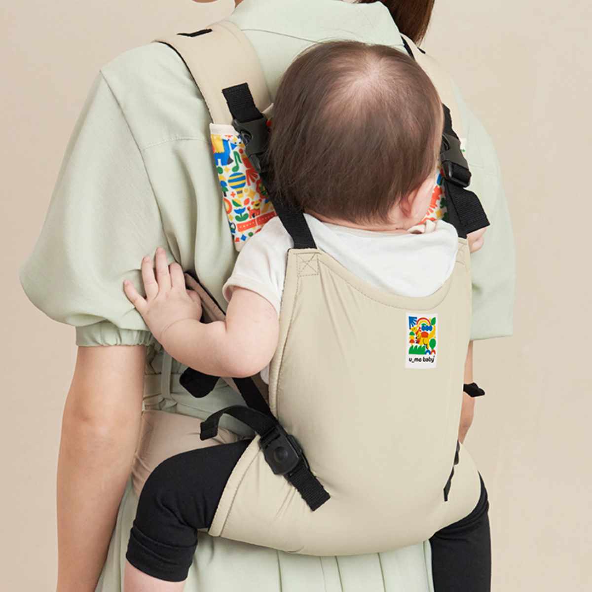 抱っこ紐 ユーモベビー セパレート2WAYキャリー 日本製 着脱簡単 対面抱き おんぶ ( 抱っこひも おんぶ紐 ベビーキャリア ショルダーカバー付き セパレート式 一人で装着 簡単 持ち運び 赤ちゃん おでかけ おでかけグッズ ) 【ライトベージュ】 ライトベージュ