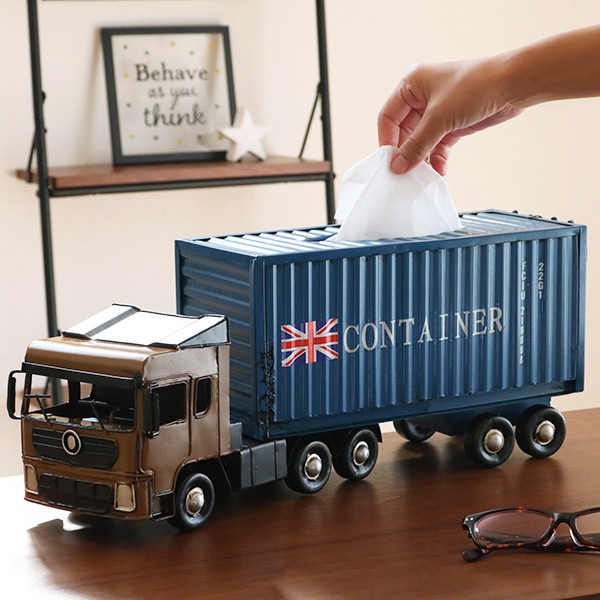 ティッシュボックス コンテナトラック型 ブリキ製 （ ティッシュ