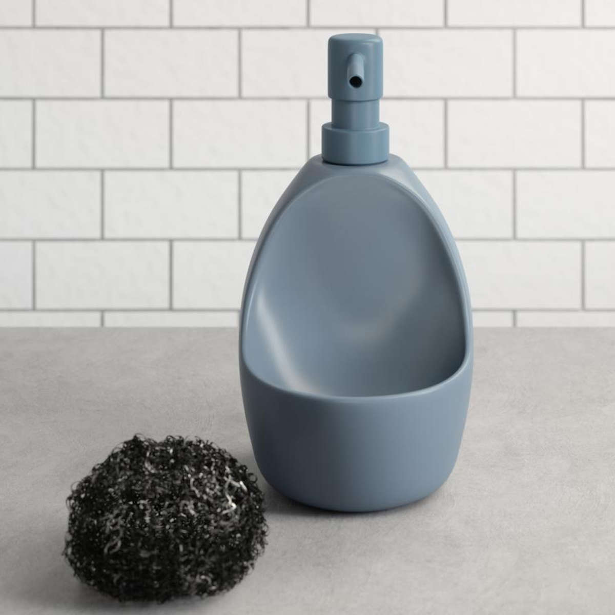 ディスペンサー キッチン 約590ml 詰め替え用 Umbra アンブラ ジョーイキッチンポンプ スクラビー付き スポンジホルダー ( 洗剤ディスペンサー スポンジ置き ソープディスペンサー スポンジ付き 詰替えボトル 詰替え用 おしゃれ ) 【ブルー】 ブルー