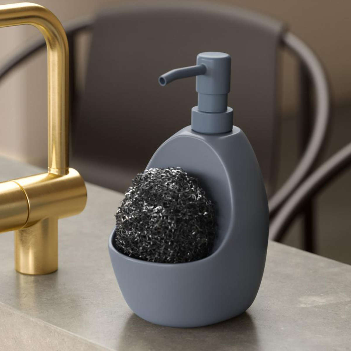 ディスペンサー キッチン 約590ml 詰め替え用 Umbra アンブラ ジョーイキッチンポンプ スクラビー付き スポンジホルダー ( 洗剤ディスペンサー スポンジ置き ソープディスペンサー スポンジ付き 詰替えボトル 詰替え用 おしゃれ ) 【ブルー】 ブルー