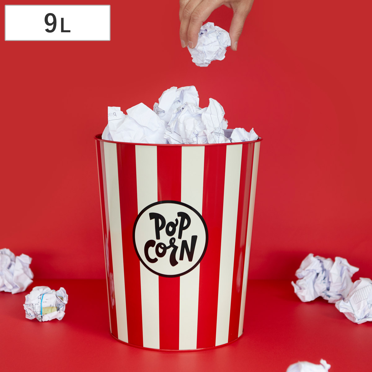 ゴミ箱 9L Balvi レトロ ポップコーン レッド （ ごみ箱 9リットル ユニーク くず入れ インテリア アメリカン 子供部屋用 ふた無しゴミ箱 デスク下 寝室用 個室用 おもしろグッズ おしゃれ ）