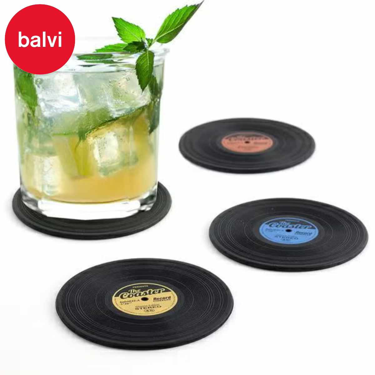 balvi コースター レコード 4個入り （ バルビ シリコーン マット グラスマット キッチン雑貨 インテリア かわいい おしゃれ ユニーク レトロ 滑りにくい テーブルコーディネート ）