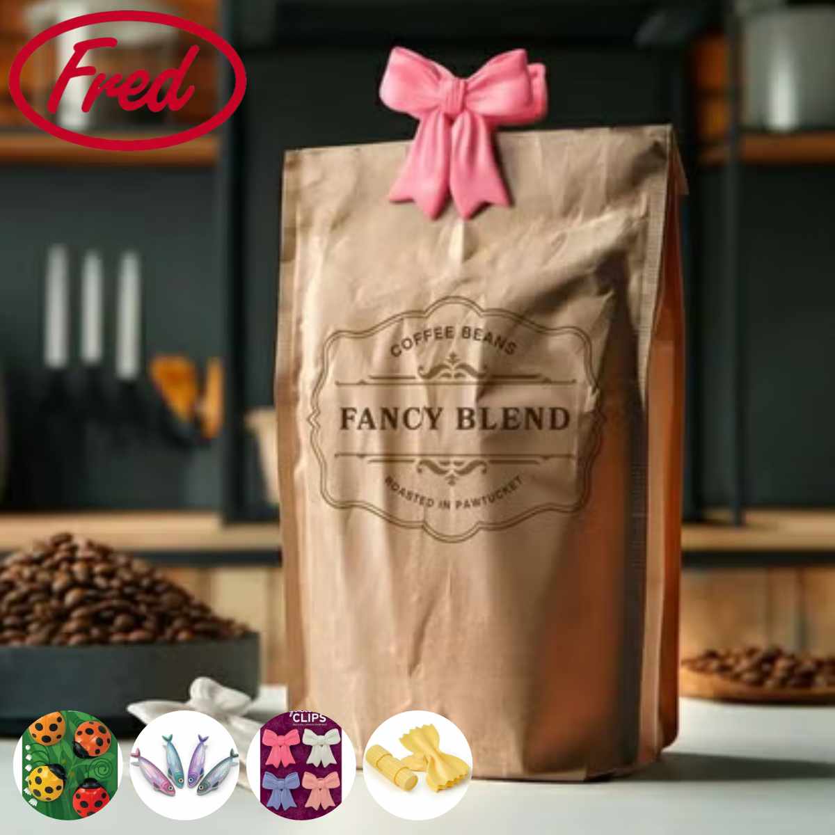 Fred クリップ 4個入り 食品保存 （ フレッド 食品クリップ カラフル おしゃれ かわいい 食品 保存 保存袋 袋留め 保存クリップ 4個セット マルチクリップ 袋止め 袋 スナック菓子 保管 文具 メモ 束ねる ） 【フィッシュ】