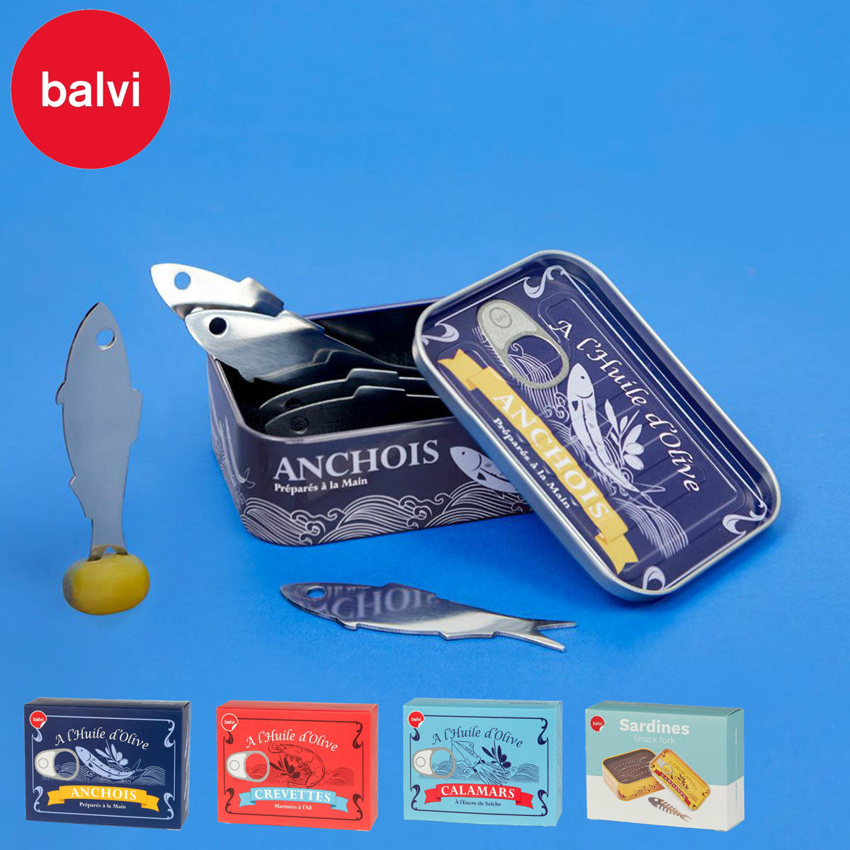 balvi スナックフォーク 6個入り 缶詰 フォーク キッチン カトラリー 爪楊枝 （ バルビ ステンレス ミニフォーク ピック ユニーク かわいい おしゃれ プレゼント ギフト ） 【アンチョビ】