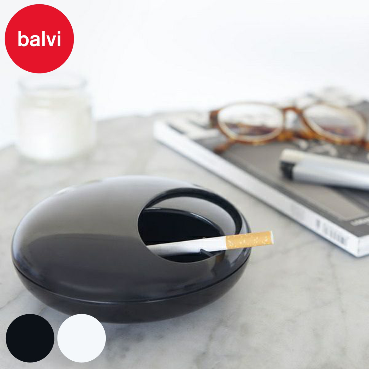 灰皿 balvi ストーンアシュトレイ ( バルビ 卓上 吸い殻入れ 煙草 タバコ フタ付 直径13.9cm おしゃれ 卓上灰皿 アッシュトレイ 喫煙グッズ ) 【ホワイト】