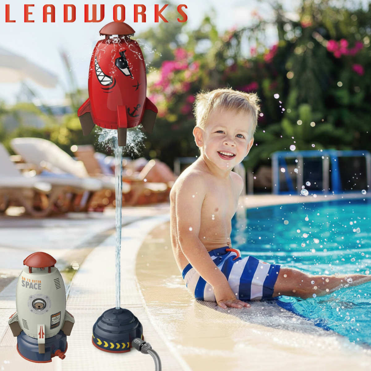 LEADWORKS 水遊び 噴水ロケット ロケットスプリンクラー ロケットマン 外遊び （ レッドワークス おもちゃ スプリンクラー ロケット 子供 玩具 キッズ 水で飛ぶロケット 打ち上げロケット 幼児 遊び プール 家庭用 庭遊び 水浴び ） 【レッド】