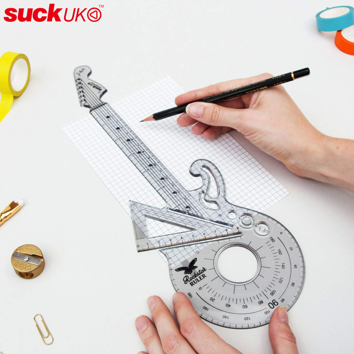 SUCK UK 定規 分度器 ギター ルーラー Rockstar ( サックユーケー マルチ定規 文房具 文具 ステーショナリー 事務用品 勉強 作図 デザイン イラスト 作業 事務 オフィス 会社 学校 家 )