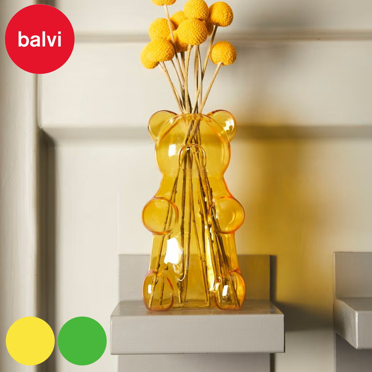 花瓶 フラワーベース balvi グミベア インテリア オシャレ （ バルビ 花ビン 花びん 花器 フラワー 花 飾る 花入れ ガラス ガラス製 透明 くま ベア おしゃれ 一輪挿し ） 【イエロー】