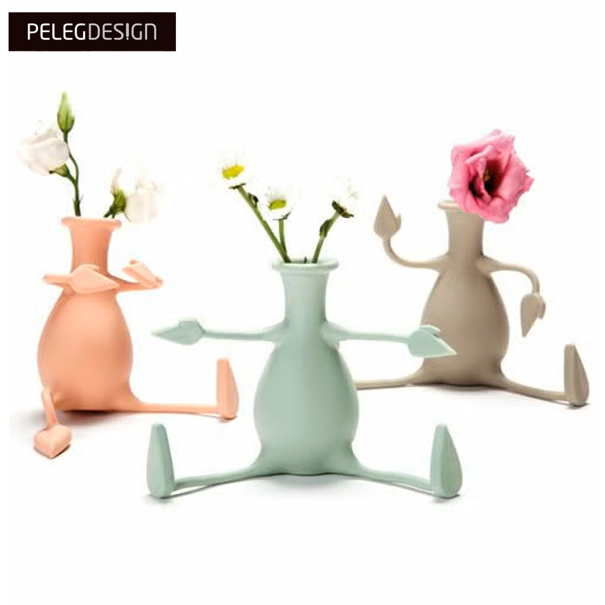 花瓶 Peleg Design フレンドリーベース フロリーノ インテリア （ ぺレグデザイン フラワーベース 花ビン 花びん 花器 フラワー 花 飾る 花入れ シリコン シリコン製 ワイヤー入り フレーム 妖精 おしゃれ 一輪挿し ） 【グレー】