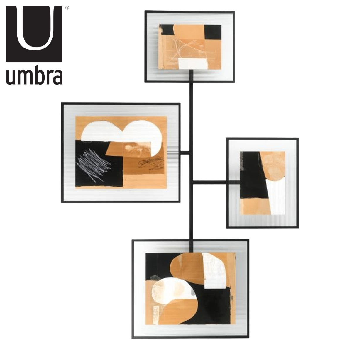 umbra フォトフレーム 壁掛け ウォールギャラリー フレーム （ アンブラ 写真立て 写真 ガラス製 4枚 スチールフレーム イーゼルデザイン リブガラス フルートガラス おしゃれ フォト インテリア 玄関 リビング ）