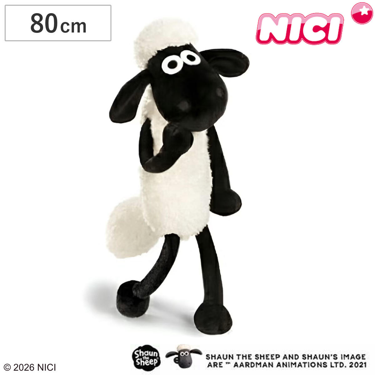 NICI ショーン クラシック 80cm ぬいぐるみ ひつじのショーン （ ニキ ヌイグルミ 大きい ビッグサイズ ふわふわ アニマル グッズ かわいい キャラクター もこもこ 縫いぐるみ 人形 ぬい撮り おもちゃ 玩具 白黒 プレゼント ）