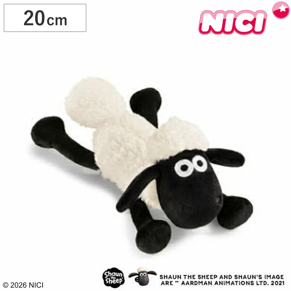 NICI ショーン ネソベリ 20cm ぬいぐるみ ひつじのショーン （ ニキ ヌイグルミ ふわふわ アニマル グッズ かわいい キャラクター もこもこ 縫いぐるみ 人形 ぬい撮り おもちゃ 玩具 子ども 女の子 男の子 白黒 プレゼント ）