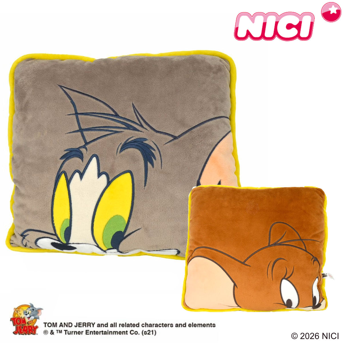NICI トムとジェリー クッション スクエアクッション ( ニキ フロアクッション 両面デザイン 座布団 正方形 ソファクッション キャラクター トムジェリ アニマル グッズ かわいい 背当て スクエア ソファ ベッド 背もたれ )