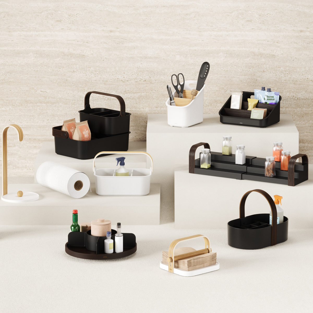 Umbra キッチンペーパーホルダー ベルウッド ペーパータオルホルダー ( アンブラ ペーパーホルダー ペーパースタンド ロールスタンド ロールペーパーホルダー キッチンペーパー スタンド ホルダー 立て 縦置き 片手 おしゃれ ) 【ウォールナット×ブラック】 ウォールナット×ブラック