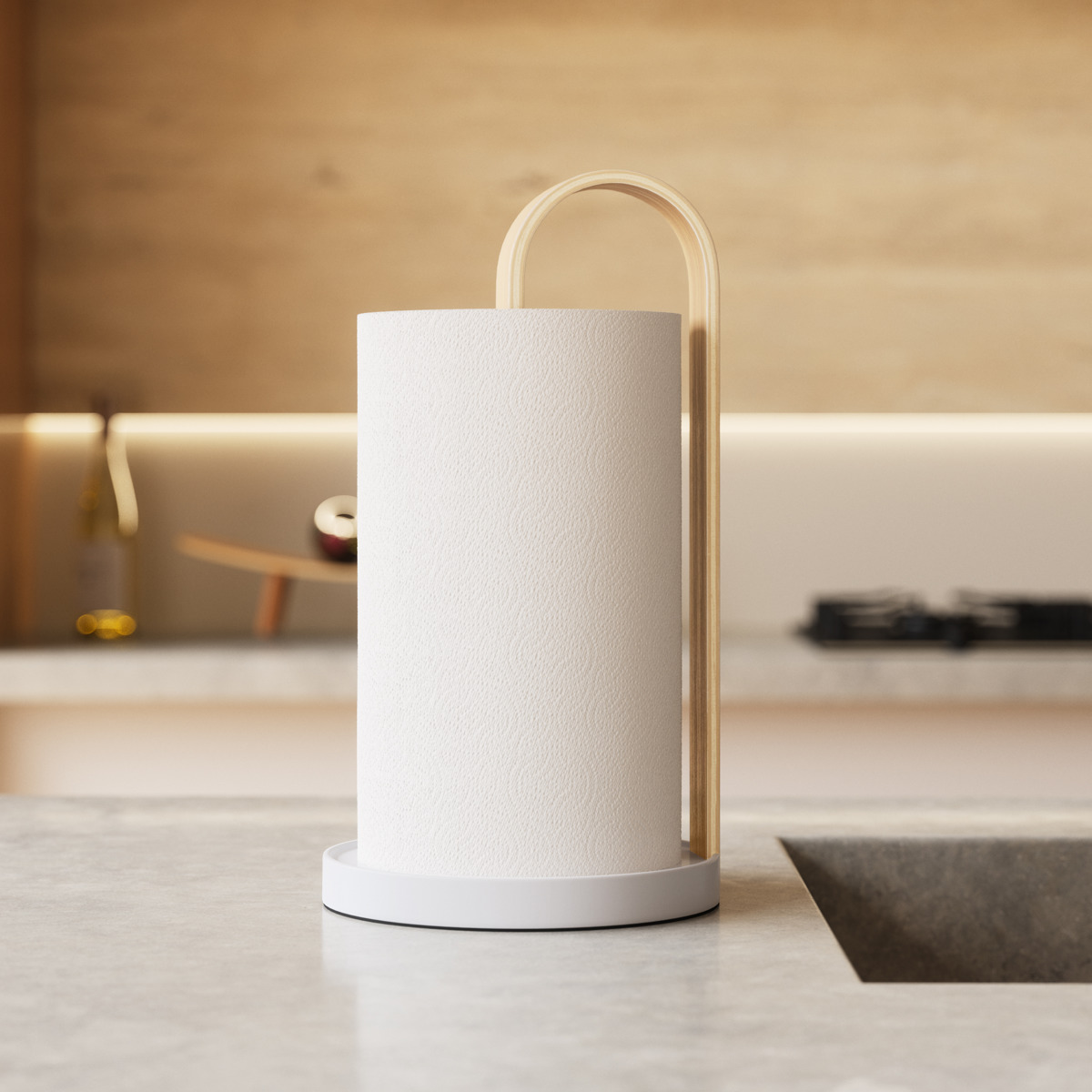 Umbra キッチンペーパーホルダー ベルウッド ペーパータオルホルダー ( アンブラ ペーパーホルダー ペーパースタンド ロールスタンド ロールペーパーホルダー キッチンペーパー スタンド ホルダー 立て 縦置き 片手 おしゃれ ) 【ウォールナット×ブラック】 ウォールナット×ブラック