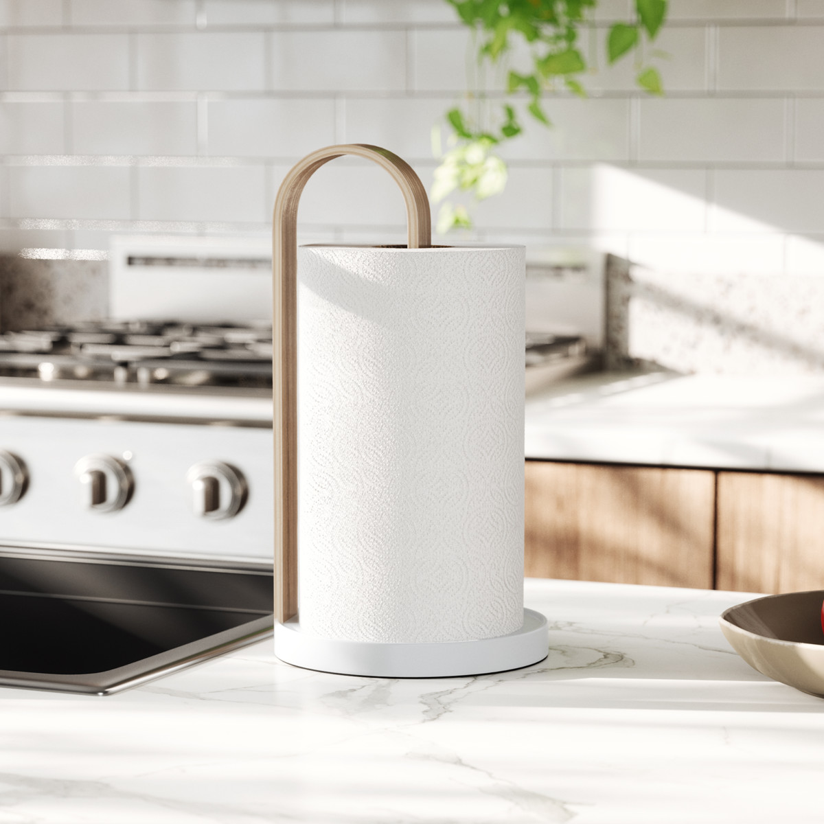 Umbra キッチンペーパーホルダー ベルウッド ペーパータオルホルダー ( アンブラ ペーパーホルダー ペーパースタンド ロールスタンド ロールペーパーホルダー キッチンペーパー スタンド ホルダー 立て 縦置き 片手 おしゃれ ) 【ウォールナット×ブラック】 ウォールナット×ブラック