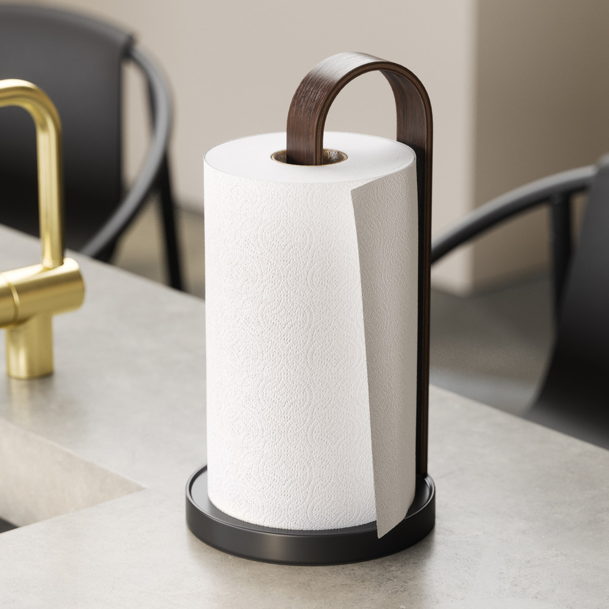 Umbra キッチンペーパーホルダー ベルウッド ペーパータオルホルダー ( アンブラ ペーパーホルダー ペーパースタンド ロールスタンド ロールペーパーホルダー キッチンペーパー スタンド ホルダー 立て 縦置き 片手 おしゃれ ) 【ウォールナット×ブラック】 ウォールナット×ブラック