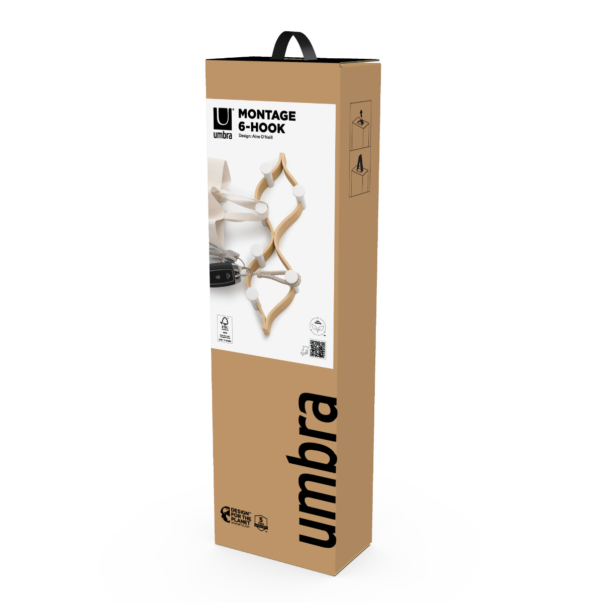 棚 壁 モンタージュ フック 6個付き 幅51×奥行6×高さ15cm ( Umbra アンブラ 壁掛け デザインフック 壁掛けフック ウォールフック 壁面収納 木製 おしゃれ コートハンガー 洋服掛け ハンガーフック 玄関 収納 カバン 帽子 ) 【ナチュラル】 ナチュラル