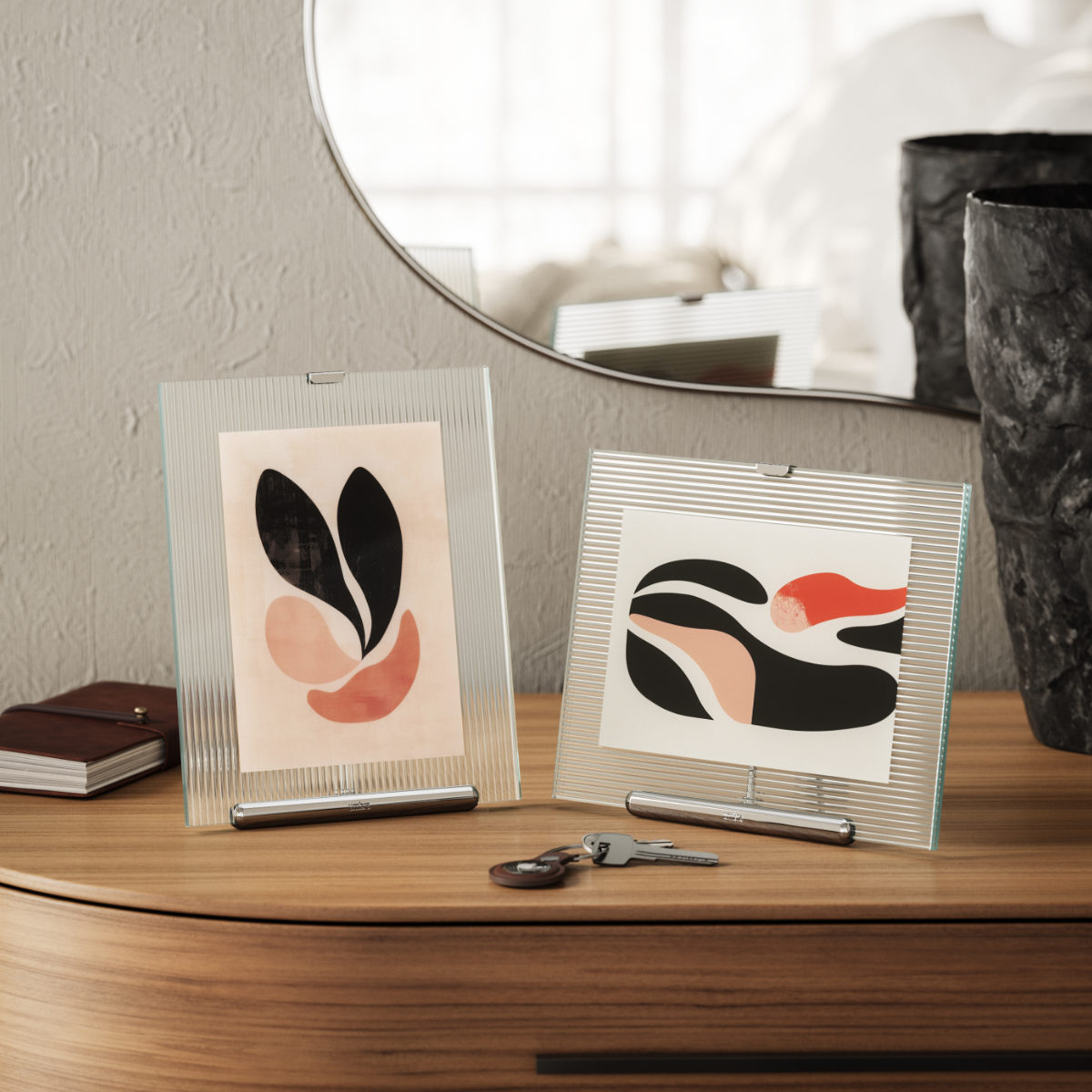 Umbra フルート フォトフレーム ガラス スチール 20×23cm ( 写真立て 写真 フレーム ガラス製 縦 横 2L判 イーゼルデザイン リブガラス 溝付きガラス フルートガラス おしゃれ フォト 飾る インテリア 玄関 リビング ) 【ブラック】 ブラック