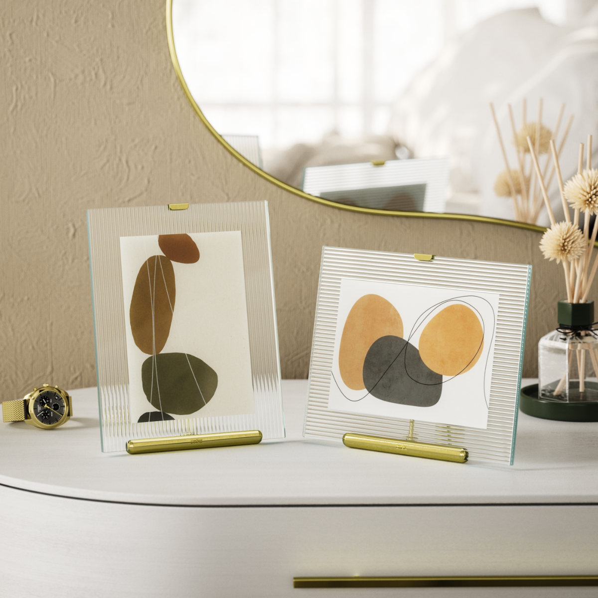 Umbra フルート フォトフレーム ガラス スチール 20×23cm ( 写真立て 写真 フレーム ガラス製 縦 横 2L判 イーゼルデザイン リブガラス 溝付きガラス フルートガラス おしゃれ フォト 飾る インテリア 玄関 リビング ) 【ブラック】 ブラック