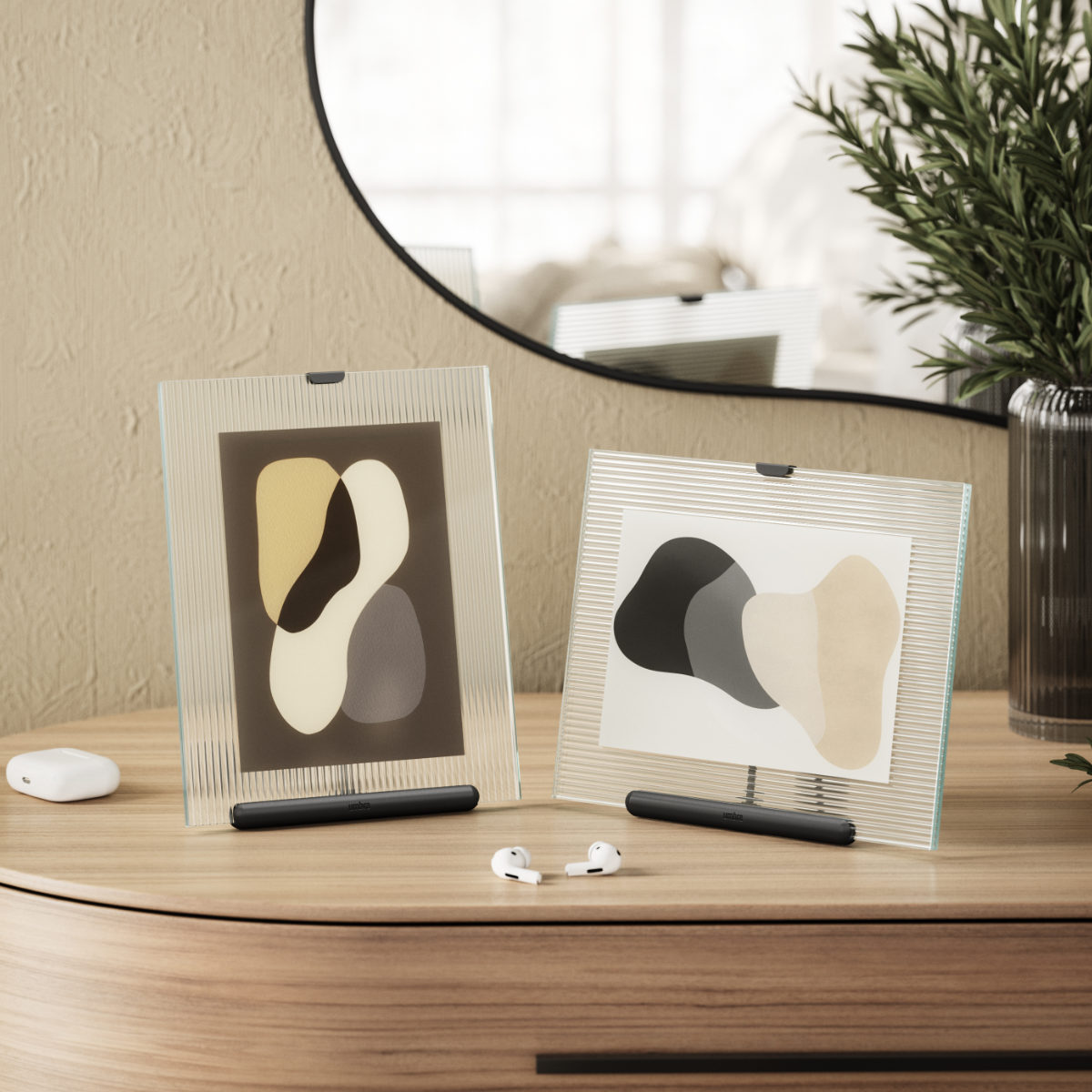 Umbra フルート フォトフレーム ガラス スチール 20×23cm ( 写真立て 写真 フレーム ガラス製 縦 横 2L判 イーゼルデザイン リブガラス 溝付きガラス フルートガラス おしゃれ フォト 飾る インテリア 玄関 リビング ) 【ブラック】 ブラック