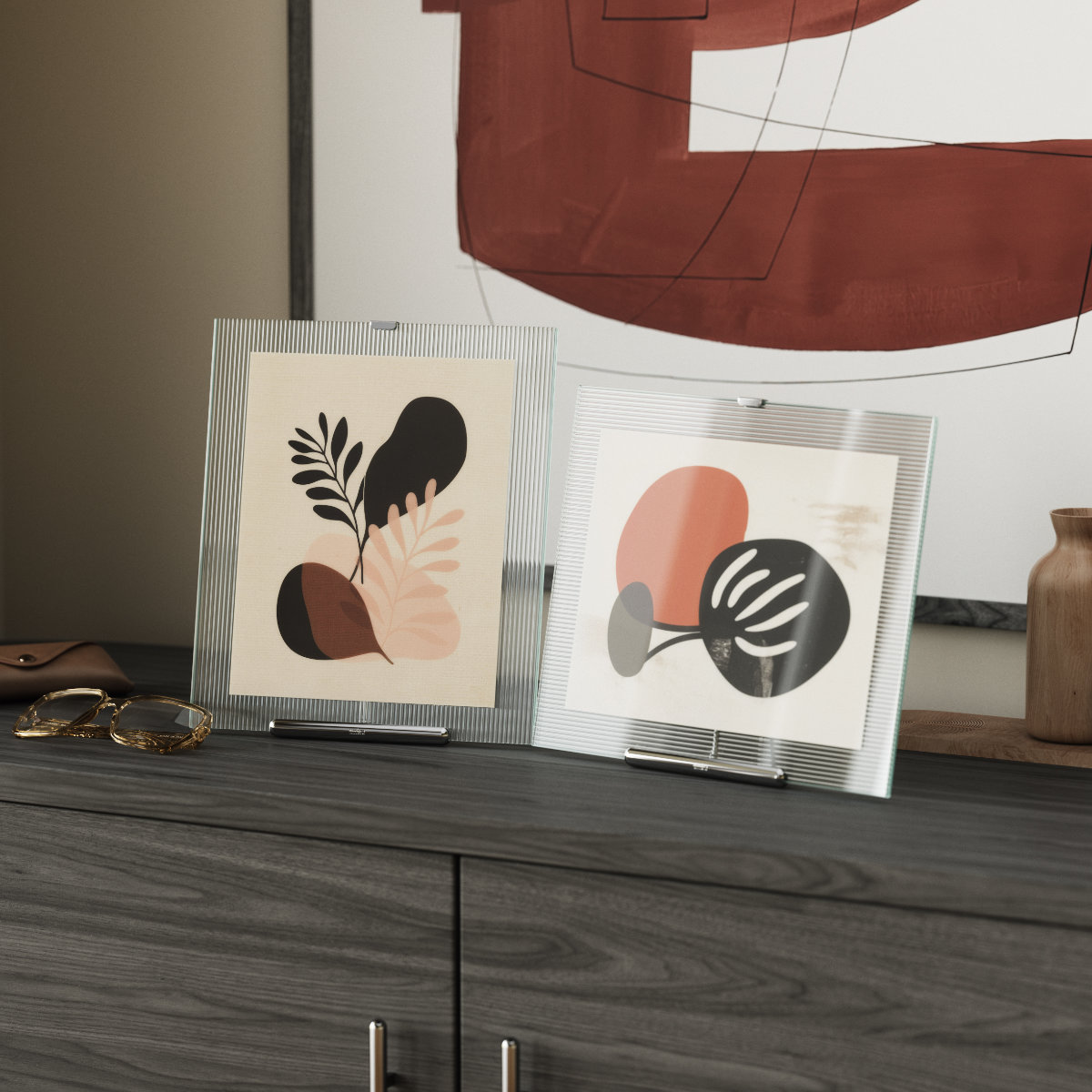 Umbra フルート フォトフレーム ガラス スチール 26×30cm ( 写真立て 写真 フレーム ガラス製 縦 横 6切 大きめ イーゼルデザイン リブガラス 溝付きガラス フルートガラス おしゃれ フォト 飾る インテリア 玄関 リビング ) 【ブラック】 ブラック