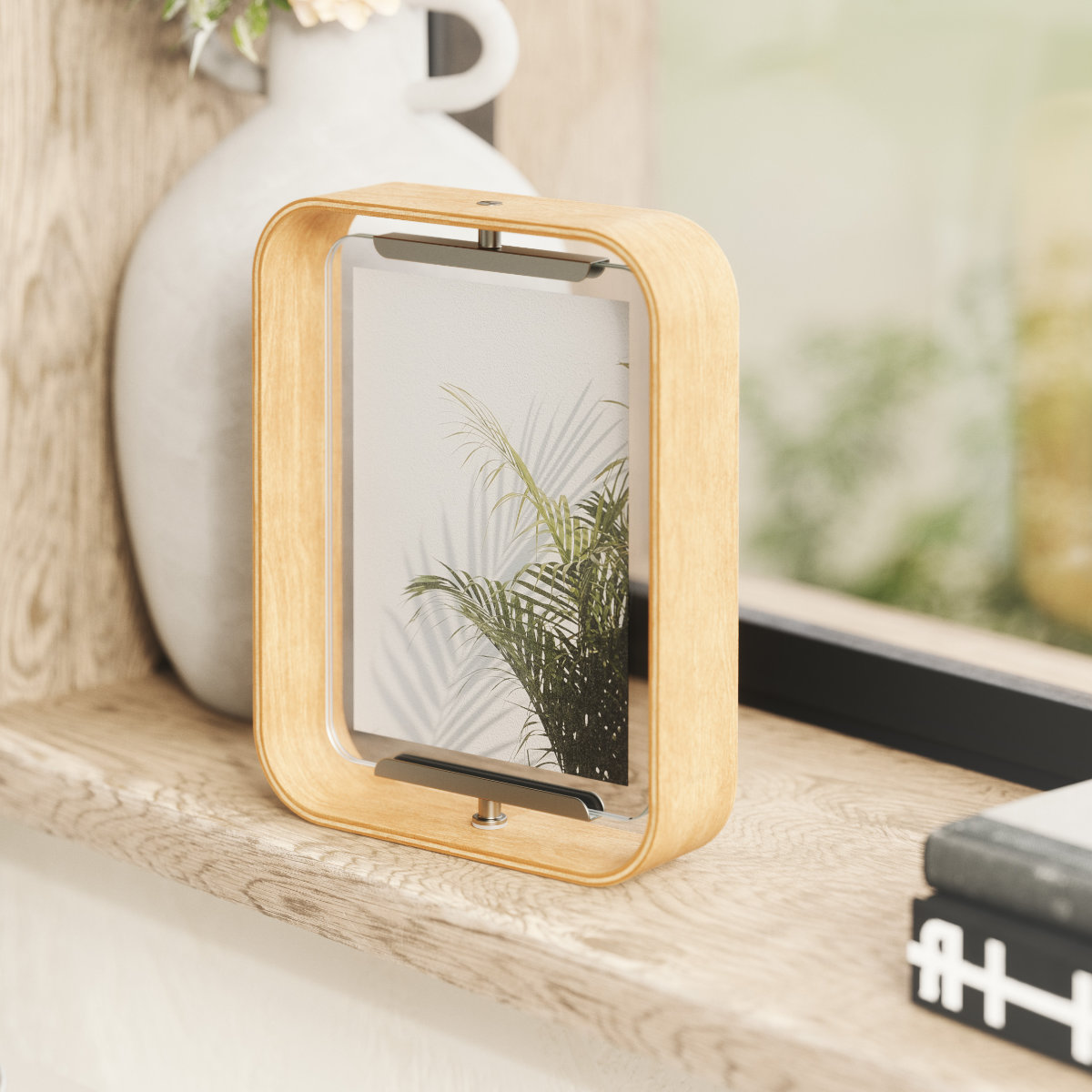 Umbra フォトフレーム ベルウッドデスクフレーム 18.8×23.9cm 木製 ガラス ( 写真立て 写真 フレーム 木 縦 横 2L判 回転 角度調整 おしゃれ フォト 飾る インテリア 玄関 リビング ) 【ブラック】 ブラック