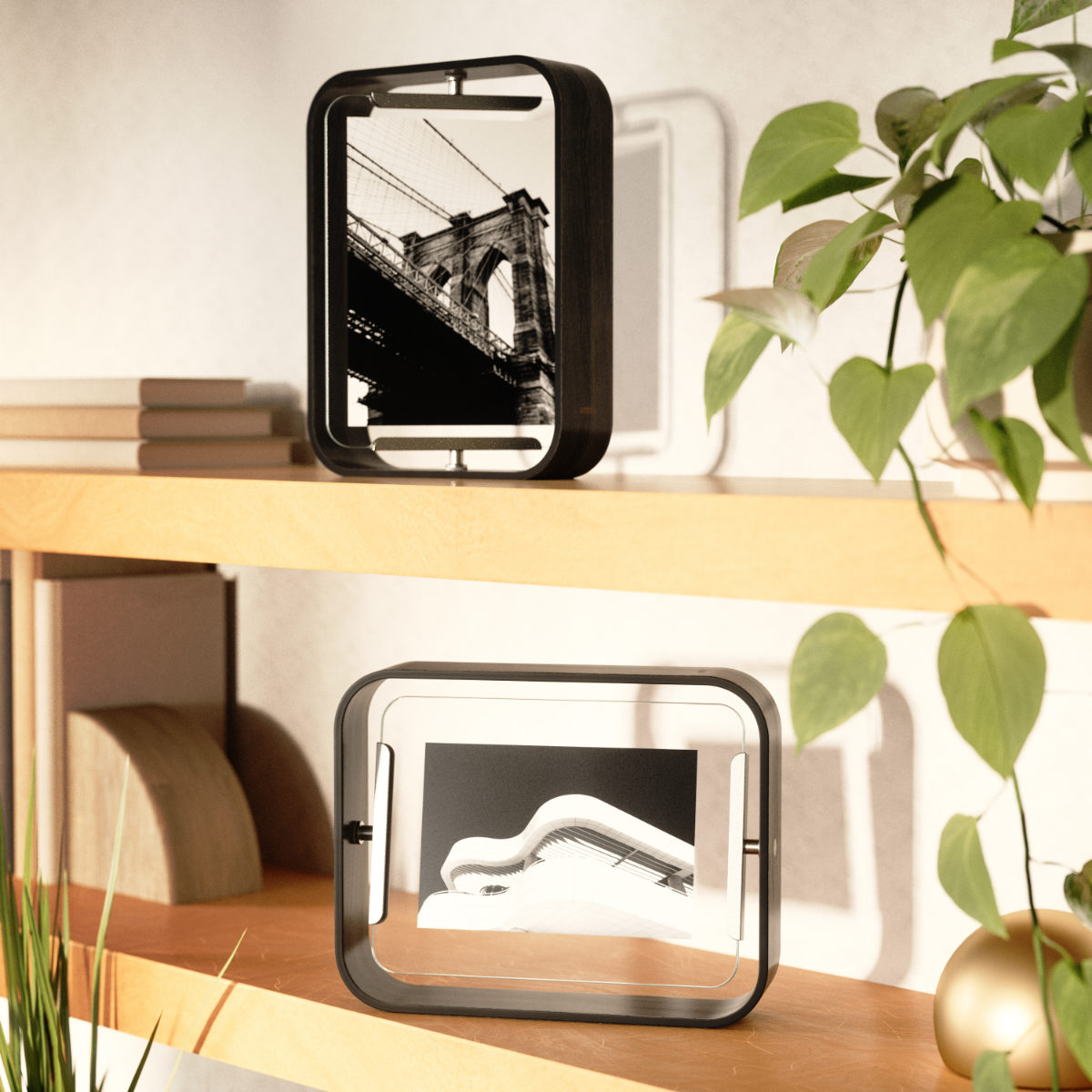 Umbra フォトフレーム ベルウッドデスクフレーム 18.8×23.9cm 木製 ガラス ( 写真立て 写真 フレーム 木 縦 横 2L判 回転 角度調整 おしゃれ フォト 飾る インテリア 玄関 リビング ) 【ブラック】 ブラック