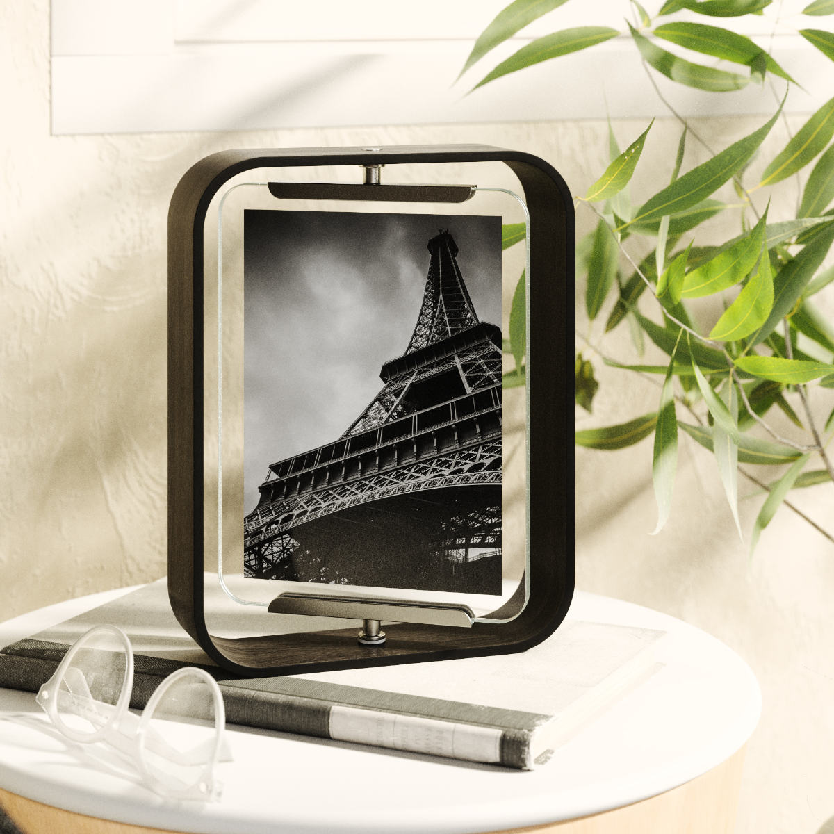 Umbra フォトフレーム ベルウッドデスクフレーム 18.8×23.9cm 木製 ガラス ( 写真立て 写真 フレーム 木 縦 横 2L判 回転 角度調整 おしゃれ フォト 飾る インテリア 玄関 リビング ) 【ブラック】 ブラック