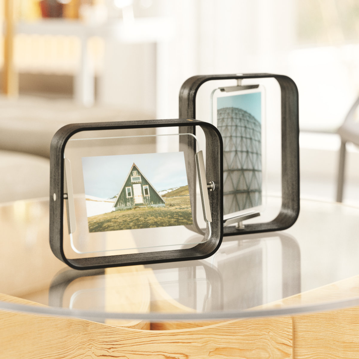 Umbra フォトフレーム ベルウッドデスクフレーム 18.8×23.9cm 木製 ガラス ( 写真立て 写真 フレーム 木 縦 横 2L判 回転 角度調整 おしゃれ フォト 飾る インテリア 玄関 リビング ) 【ブラック】 ブラック