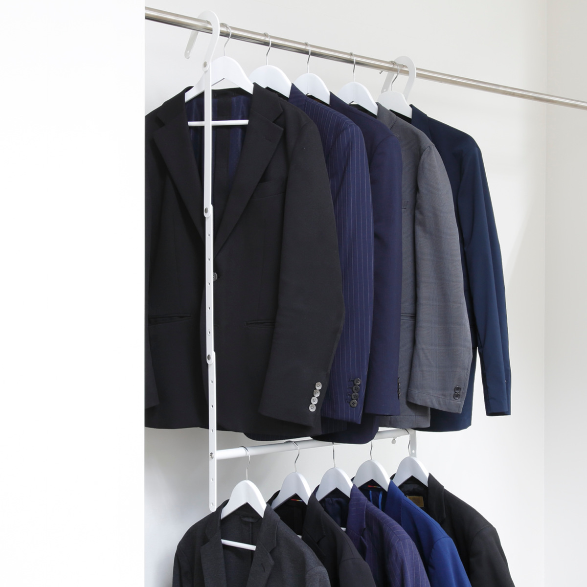 ハンガー 収納アップブランコハンガー 伸縮式 ワイド 幅63~107.5×奥行9.3×高さ72.5~101.7cm ( ブランコハンガー 2段 クローゼット 吊り下げ 収納アップハンガー クローゼット収納 収納アップ 省スペース 収納 衣類収納 大容量 )