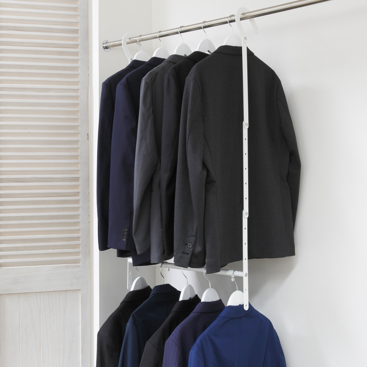 ハンガー 収納アップブランコハンガー 伸縮式 ワイド 幅63~107.5×奥行9.3×高さ72.5~101.7cm ( ブランコハンガー 2段 クローゼット 吊り下げ 収納アップハンガー クローゼット収納 収納アップ 省スペース 収納 衣類収納 大容量 )