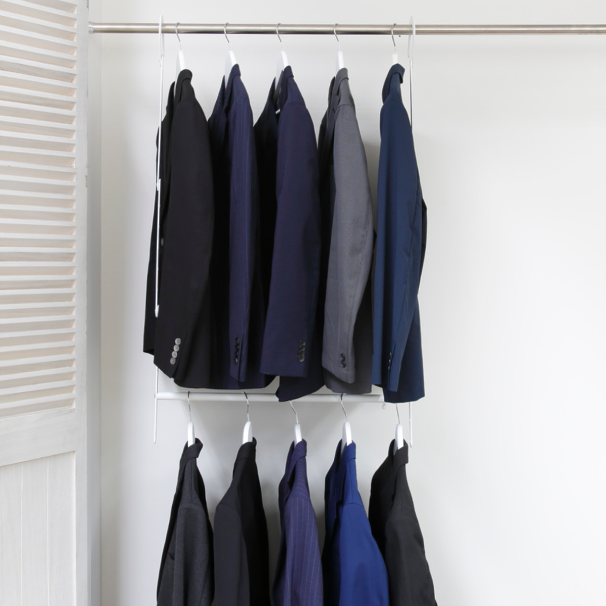 ハンガー 収納アップブランコハンガー 伸縮式 ワイド 幅63~107.5×奥行9.3×高さ72.5~101.7cm ( ブランコハンガー 2段 クローゼット 吊り下げ 収納アップハンガー クローゼット収納 収納アップ 省スペース 収納 衣類収納 大容量 )