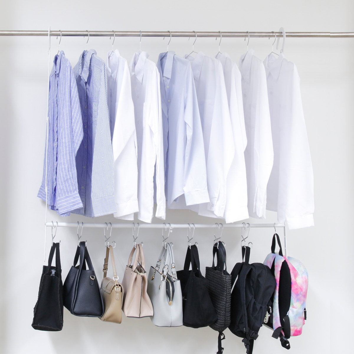 ハンガー 収納アップブランコハンガー 伸縮式 ワイド 幅63~107.5×奥行9.3×高さ72.5~101.7cm ( ブランコハンガー 2段 クローゼット 吊り下げ 収納アップハンガー クローゼット収納 収納アップ 省スペース 収納 衣類収納 大容量 )