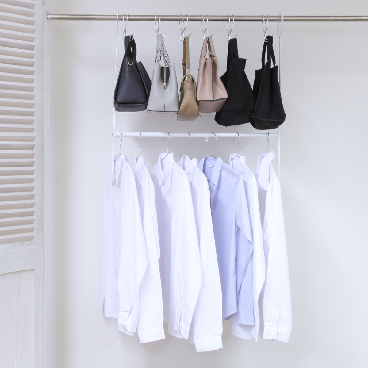 ハンガー 収納アップブランコハンガー 伸縮式 ワイド 幅63~107.5×奥行9.3×高さ72.5~101.7cm ( ブランコハンガー 2段 クローゼット 吊り下げ 収納アップハンガー クローゼット収納 収納アップ 省スペース 収納 衣類収納 大容量 )