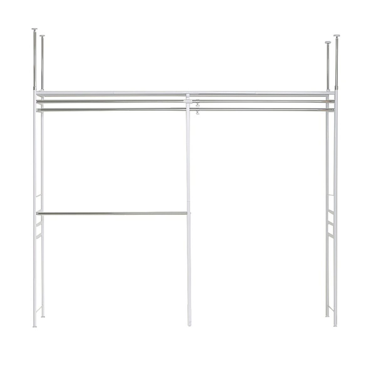 突っ張り ハンガーラック 幅120~200cm 高さ200~265cm ダブルハンガー ロータイプ ワイド ( つっぱり ラック 突っ張りラック 伸縮 収納 棚 クローゼット 突っ張りハンガーラック 突っ張り棚 天井 壁面収納 衣類収納 )