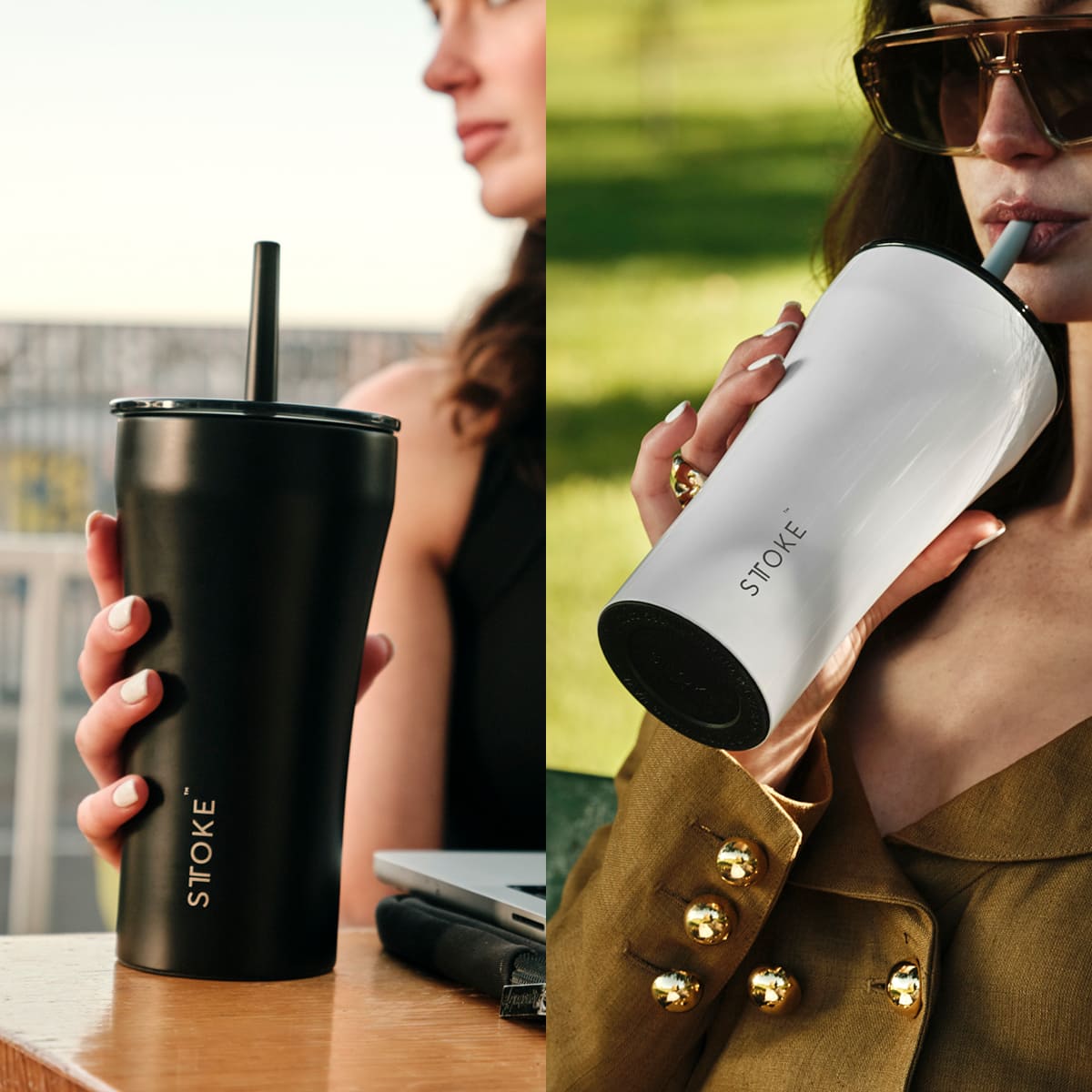 STTOKE ストーク ストロータンブラー 20oz 590ml ( ストロー 保温 保冷 蓋付き 真空構造 完全密封 こぼれない おしゃれ 溢れない 真空断熱 水筒 コーヒー スポドリ 炭酸 OK 広口形状 滑り止め ) 【サンバーストオレンジ】 サンバーストオレンジ