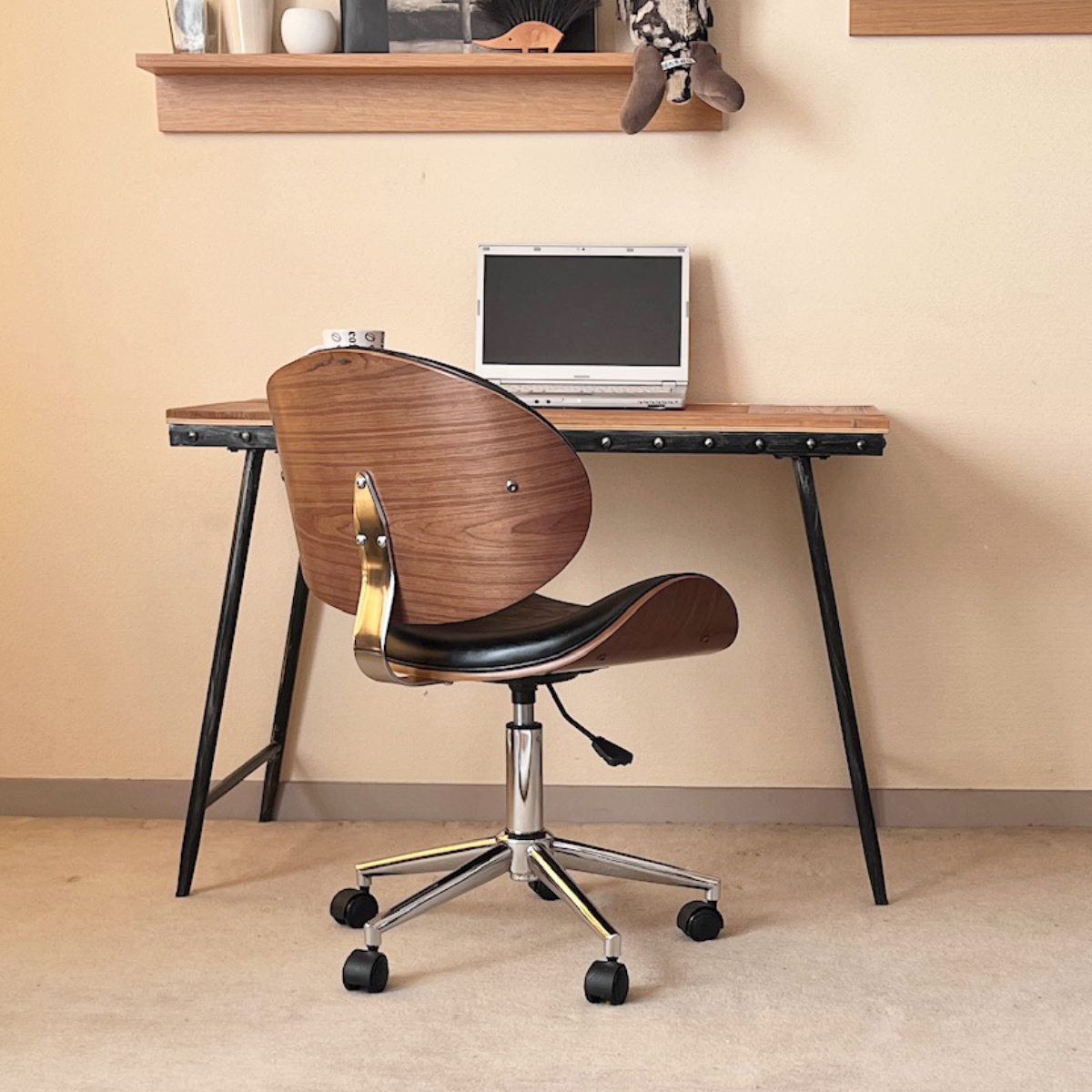 オフィスチェア 昇降式 座面高43~54.5cm 合皮タイプ デスクチェア KNOX ( 椅子 イス いす チェア キャスター付き 高さ調節 曲木 木目 レザー調 おしゃれ 高級感 ) 【グリーン】 グリーン